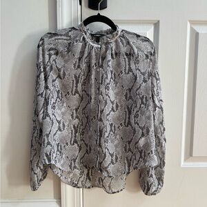 Express Sheer Black and Gray Snakeskin Button Up Blouse